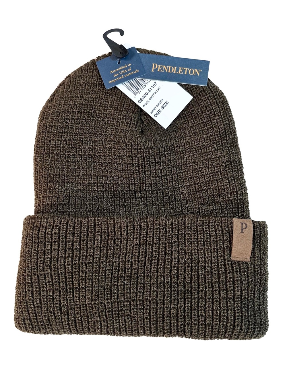 Pendleton Dark Green Brown Cuffed Wool Knit Beanie Hat New with Tags NWT Unisex